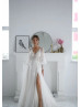 Long Sleeves Ivory Lace Tulle Slit Airy Wedding Dress